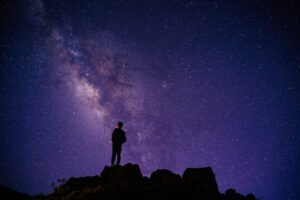 Photo of a person stargazing on Maui at Haleakala National Park
